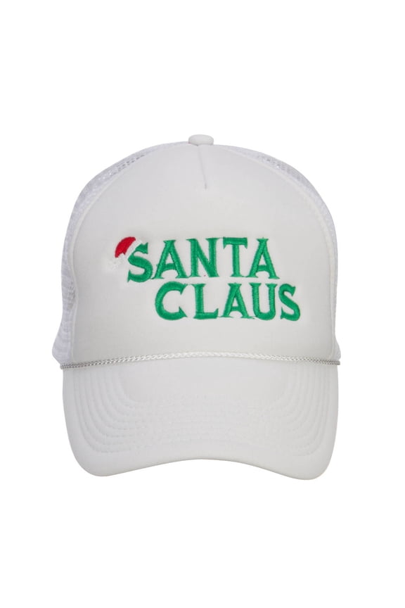 Christmas Santa Claus Embroidered Foam Cap - White OSFM