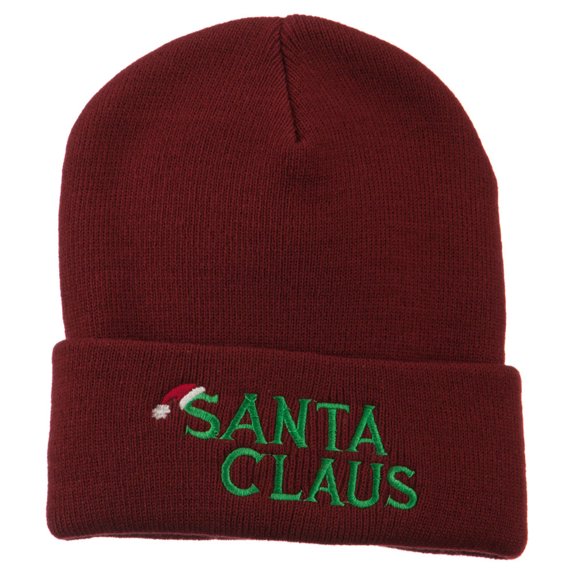 Christmas Santa Claus Embroidered Long Beanie - Maroon OSFM