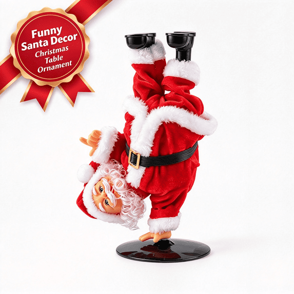 Christmas Santa Claus Figurine, Electric Rotating Handstand Santa, Funny Upside Down Santa Table Decor, Indoor Christmas Decorations Xmas Decor by MPOISVA
