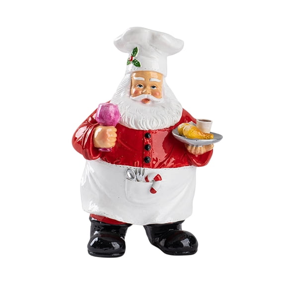 Christmas Santa Claus Figurines Tabletop Decor, Resin Chef Santa Statue Holding Bread & Wine, Christmas Cookie Jar Ornaments for Kitchen Dining Table Xmas Decor (Cup)
