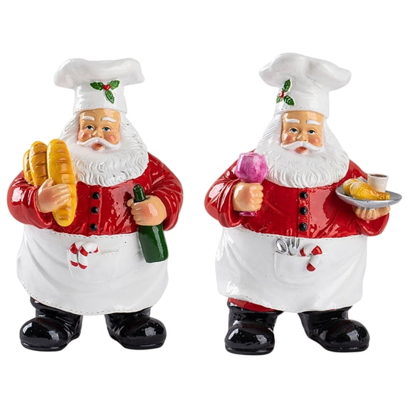Christmas Santa Claus Figurines Tabletop Decor, Resin Chef Santa Statue Holding Bread & Wine, Christmas Cookie Jar Ornaments for Kitchen Dining Table Xmas Decor (Bread & Cup)
