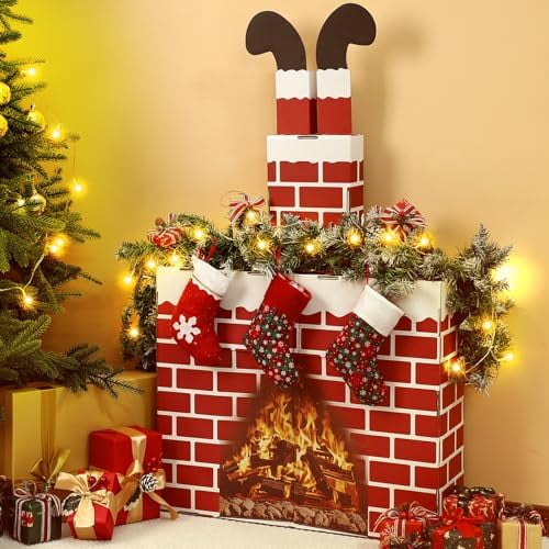 Christmas Santa Claus Fireplace Chimney Cardboard Giant Red Brick Cardboard 3D Fireplace Fake Centerpiece for Christmas Party Backdrop Decoration 44 x 27 x 7 Inches$$Home Decor, Kitchen, & Other