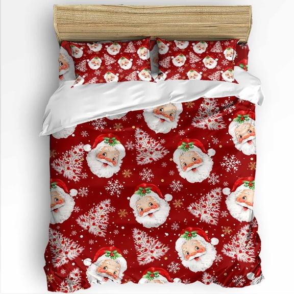 Christmas Santa Claus Full Size Comforter Set, Christmas Tree Winter Snowflakes Red Soft Bedding for All Seasons, 4 Pcs Bed Set with 1Comforter (86"x86") ,1 Sheet(80"x116"), 2 Pillowcases (19"x29")