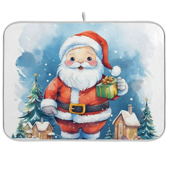 Christmas Santa Claus Gift Dish Drying Mat Microfiber Kitchen Pad Large Counter Absorbent Dish Mats Drainer Rack 18"x24"