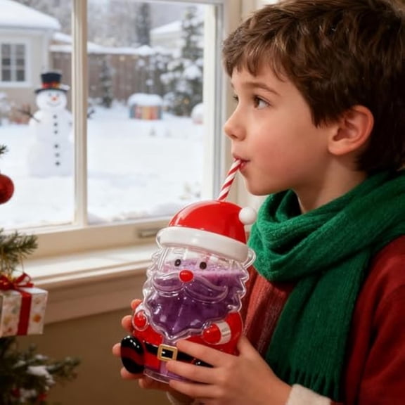 Christmas Santa Claus Glass Water Bottle with Straw Decorative Santa Claus Tumbler Exquisite Cup for Milk,Coffee,Beverage Xmas Gift Holiday Decoration