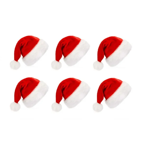 Christmas Santa Claus Hat, Xmas Holiday Hat for Chlid, Extra Thicken Classic Unisex Velvet Comfort Xmas Hats, Chlid, 6 Pack