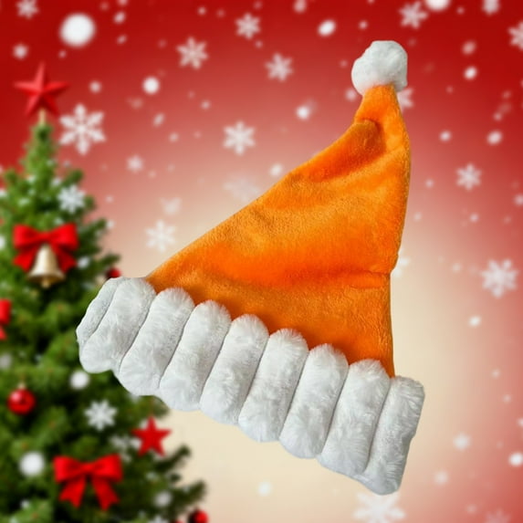 Christmas Santa Claus Hat for Adult Soft Plush Holiday Hat Orange Free Size