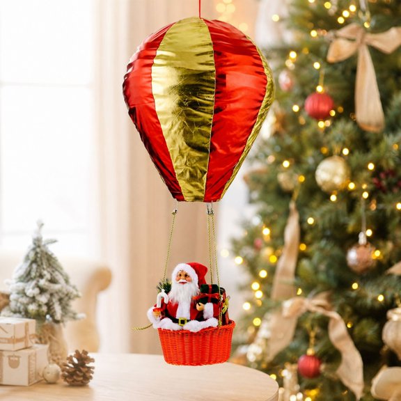 Christmas Santa Claus Hot Air Balloon Ceiling Ornament, Christmas Decoration for Shopping Mall Hotel Mood, Beautiful Style, Versatile Decor, Choice Material, Eye Catching Details, 88cm Red