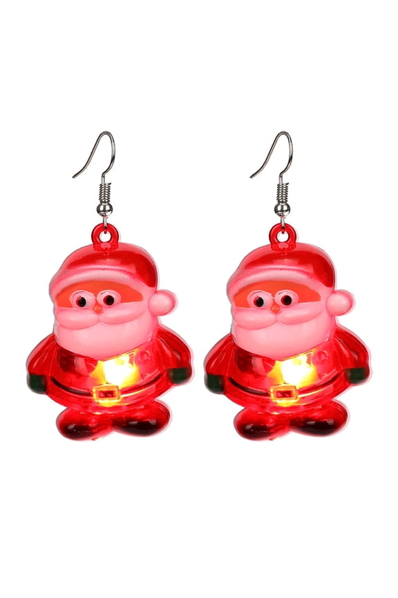Christmas Santa Claus LED Light Dangle Drop Earrings for Women Glowing in The Dark Huggie Hook Hoop Earring
