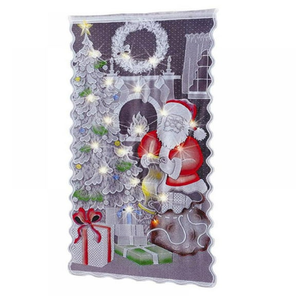 Christmas Santa Claus Lace Curtain Panel with LED Light, 80"L x 40"W