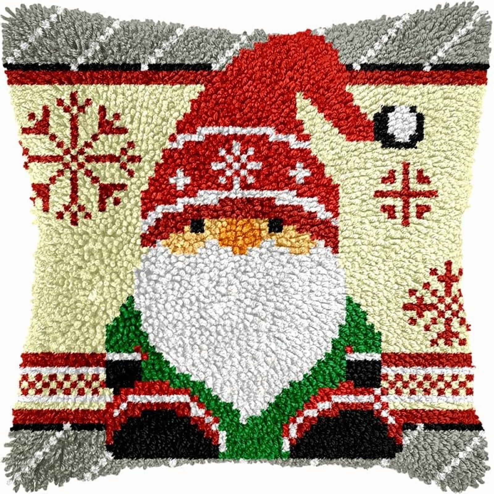 Christmas Santa Claus Latch Hook Pillow Kits for DIY Handmade Throw Pillow Cushion Cross Stitch Latch Hooking Pillowcase Kits with Preprinted Canvas Crochet Yarn 17''X 17''(Y83)