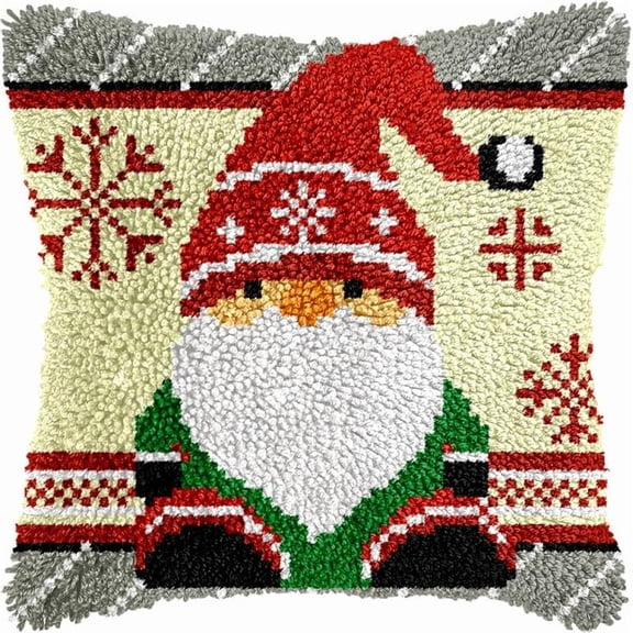 Christmas Santa Claus Latch Hook Pillow Kits for DIY Handmade Throw Pillow Cushion Cross Stitch Latch Hooking Pillowcase Kits with Preprinted Canvas Crochet Yarn 17''X 17''(Y83)