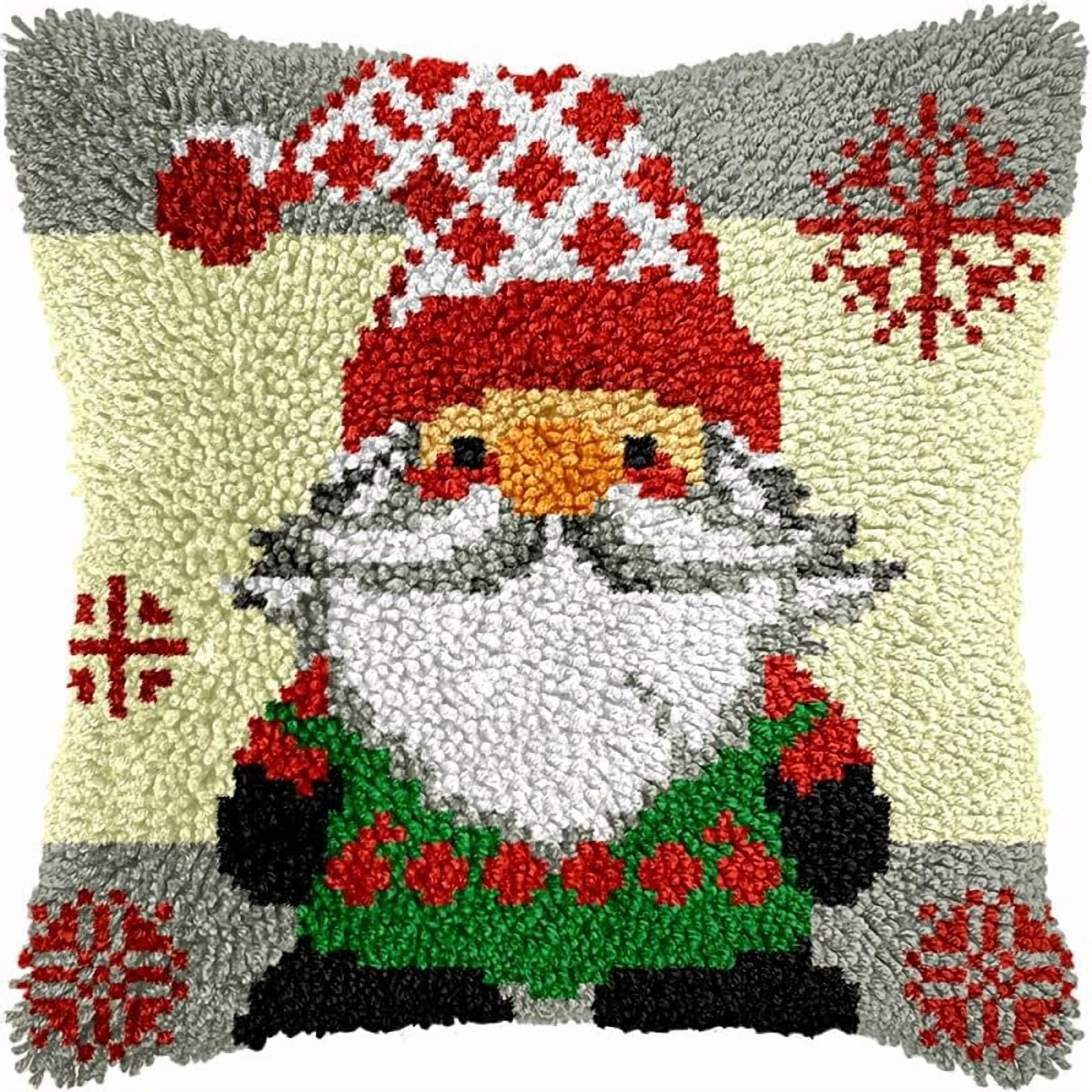 Christmas Santa Claus Latch Hook Pillow Kits for DIY Handmade Throw Pillow Cushion Cross Stitch Latch Hooking Pillowcase Kits with Preprinted Canvas Crochet Yarn 17''X 17''(Y82)
