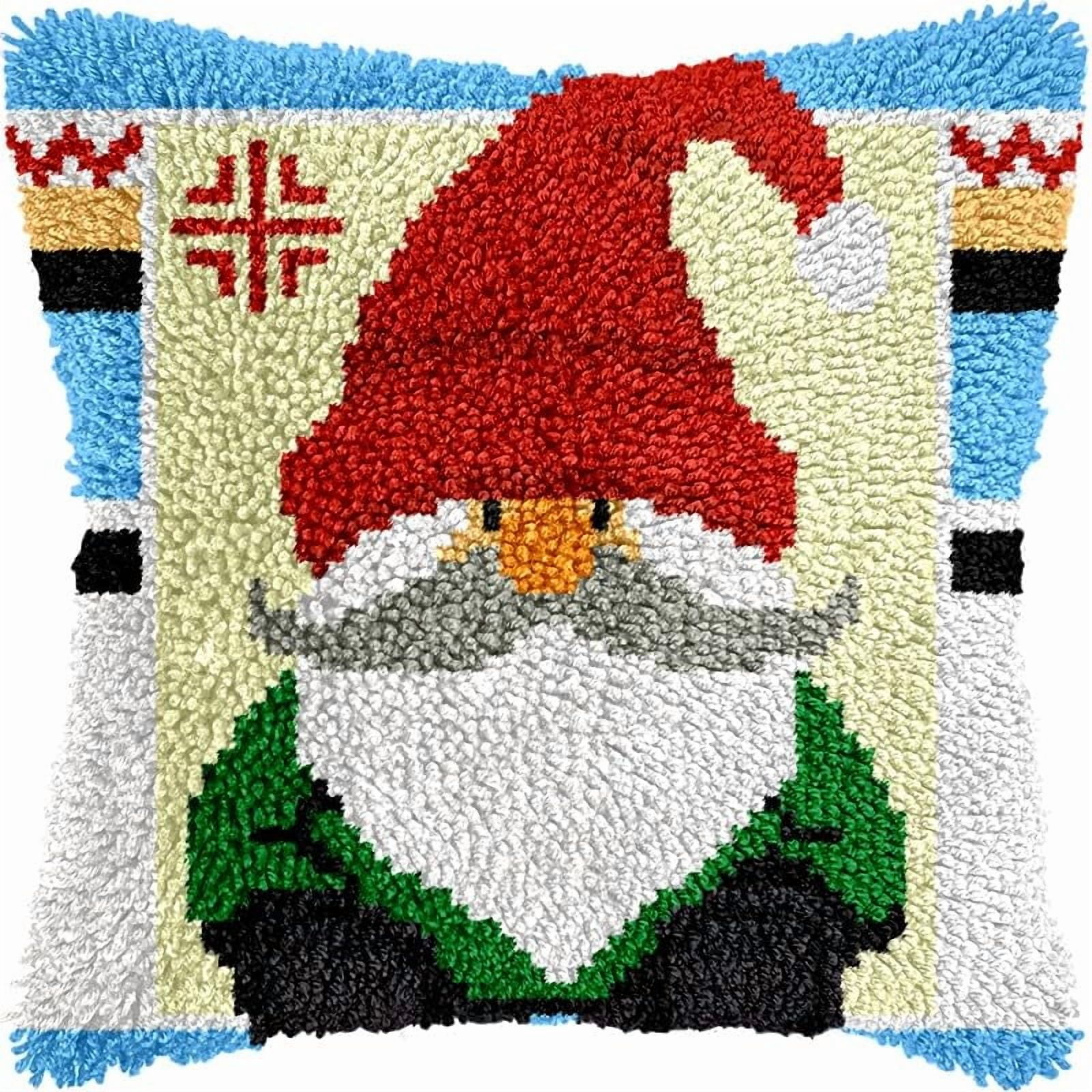Christmas Santa Claus Latch Hook Pillow Kits for DIY Handmade Throw Pillow Cushion Cross Stitch Latch Hooking Pillowcase Kits with Preprinted Canvas Crochet Yarn 17''X 17''(Y84)