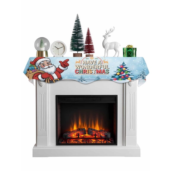Christmas Santa Claus Mantel Scarf Fireplace Decorations for Living Room, Sky Blue Winter Snowflakes Xmas Tree Fireplace Mantel Scarf Cover Runner for Halloween/Thanksgiving/Christmas Decor 60"x17"