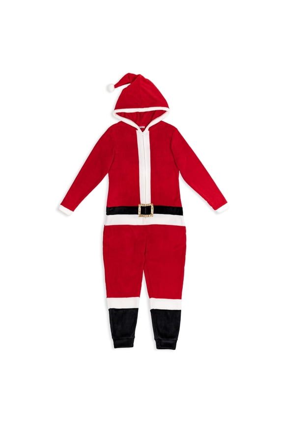 Christmas Santa Claus Mens Fleece Zip Up Cosplay Pajama Coverall Adult