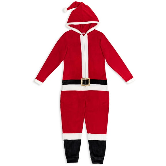 Christmas Santa Claus Mens Fleece Zip Up Cosplay Pajama Coverall Adult