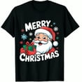 thumbnail image 1 of Christmas Santa Claus Merry Snowflakes Gift Print Holiday Party Wear Black Graphic T-Shirt for Men and Women, 1 of 4