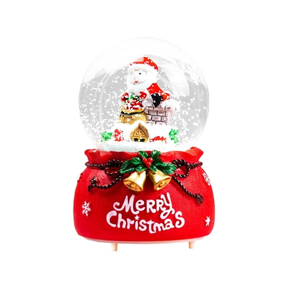 Christmas Santa Claus Music Crystal Snow Globe With Floating Snowflakes Luminous Desktop Ornament Resin Base Battery Operated