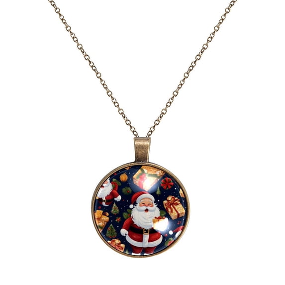 Christmas Santa Claus Necklace Personalized Custom Photo Round Pendant Adjustable Stainless Steel Necklaces with Gift Box for Men Women Mothers Valentine's Jewelry Gift