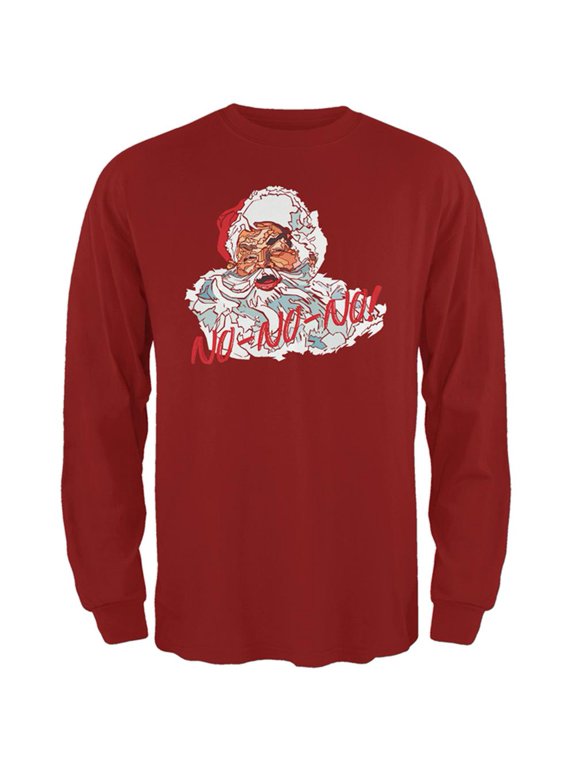 Christmas Santa Claus No No No Funny Mens Long Sleeve T Shirt Cardinal Red LG
