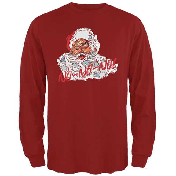 Christmas Santa Claus No No No Funny Mens Long Sleeve T Shirt Cardinal Red X-LG