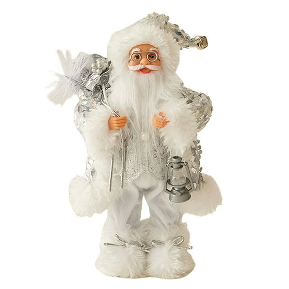 Christmas Santa Claus Ornament Sophisticated Silver Sparkle Lantern Santa Claus Standing Statue for Christmas Ornament 30CM