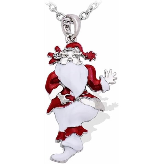 Christmas Santa Claus Pendant Necklace for Women - Crystal Cubic Zirconia Enamel Festive Xmas Holiday Party Costume Accessory Adjustable Statement Necklaces Cute Jewelry Present Chain 27"