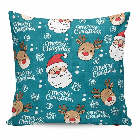 Christmas Santa Claus Pillow Covers 20x20 Inch Decorative Throw Pillow Cover, Cartoon Xmas Elk Snowflakes Blue Sofa Pillowcases Accent Cushion Case Home Decor Bedroom Living Room