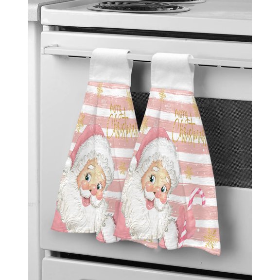 Christmas Santa Claus Pink Stripes Hand Towels Bathroom Hanging Cloth Microfiber Quick Dry Cleaning Cloth Kitch Towel