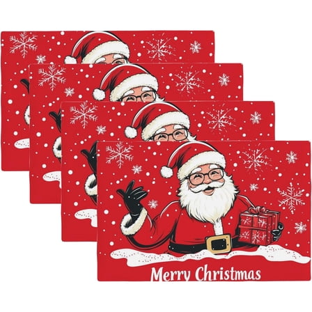 Christmas Santa Claus Placemats Set of 4, Placemats Dining Table Mat Set,12x18 Washable Stain Resistant Wipeable Cloth Placemat for Kitchen Buffet Partiest