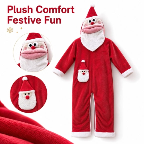 Christmas Santa Claus Plush Onesie Pajamas Cozy Fleece Hooded Costume Sleepwear Red Holiday Cosplay Outfit for Adults Party Everyday Comfort And Relaxed Style