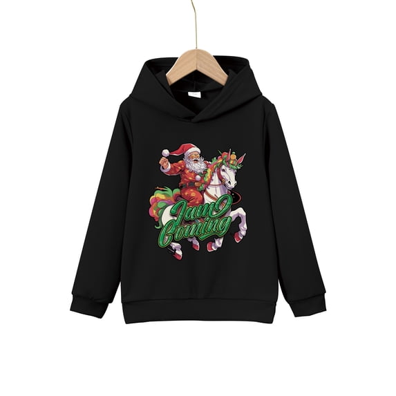 Christmas Santa Claus Print Boys Girls Kids Casual Creative Fleece Hoodie Pullover Sweatshirts, Hooded Long Sleeve Tops, Children's Trendy Clothing Outdoor