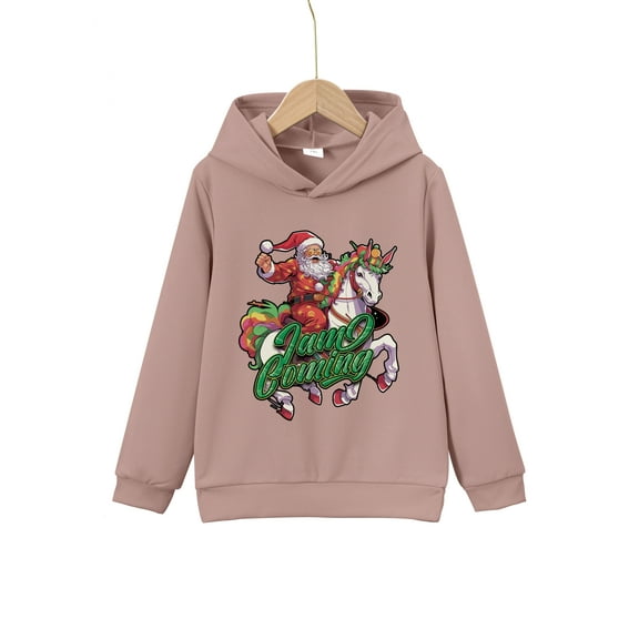 Christmas Santa Claus Print Boys Girls Kids Casual Creative Fleece Hoodie Pullover Sweatshirts, Hooded Long Sleeve Tops, Children's Trendy Clothing Outdoor