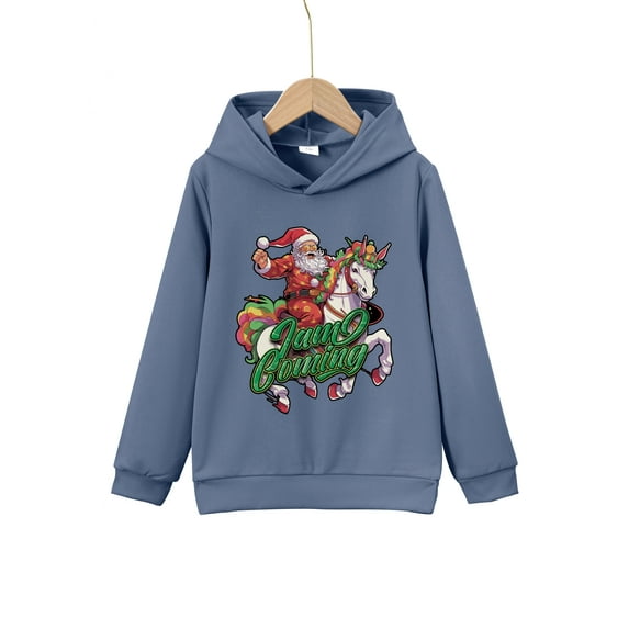 Christmas Santa Claus Print Boys Girls Kids Casual Creative Fleece Hoodie Pullover Sweatshirts, Hooded Long Sleeve Tops, Children's Trendy Clothing Outdoor
