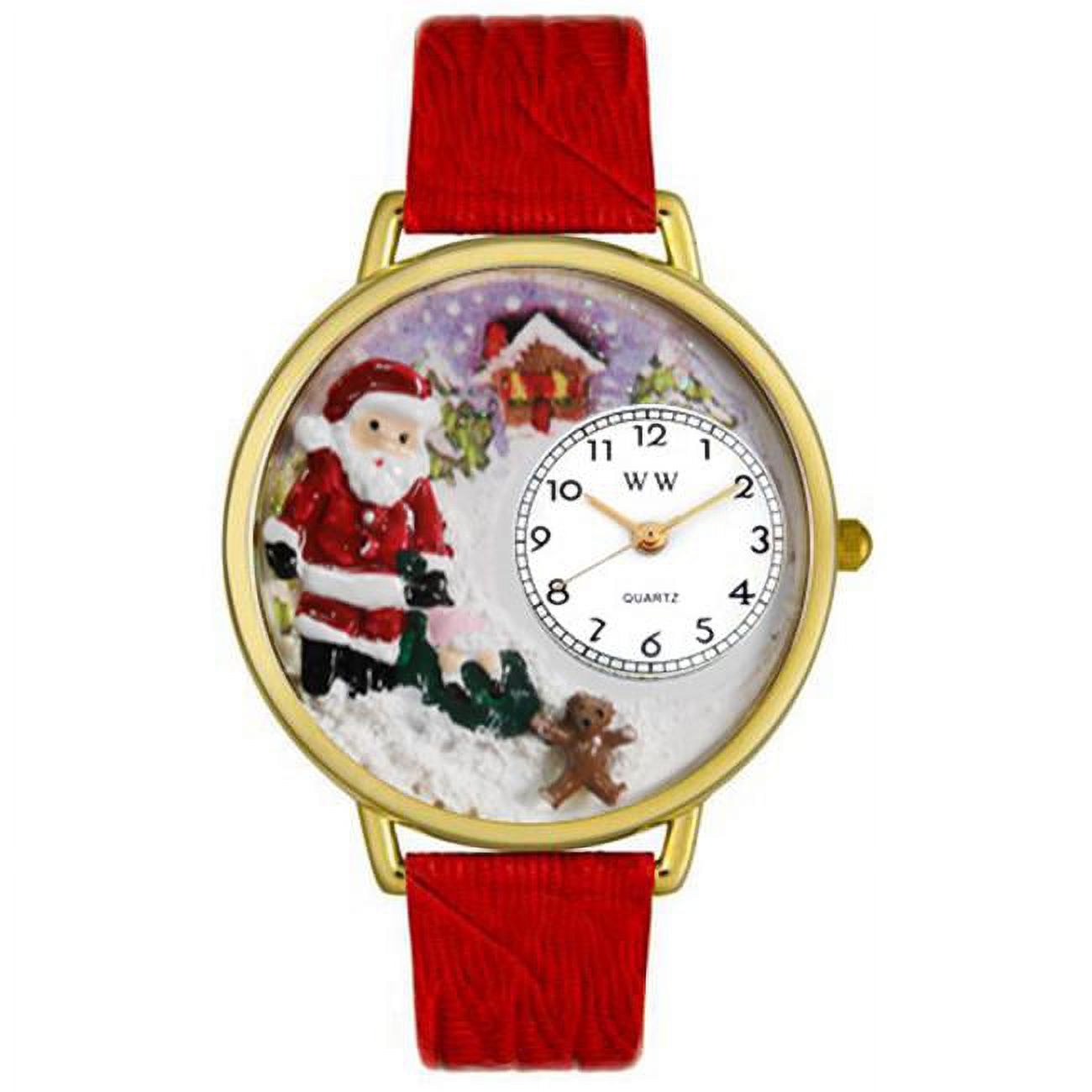 Christmas Santa Claus Red Leather And Goldtone Watch  display picture 2