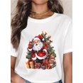 thumbnail image 1 of Christmas Santa Claus With Reindeer And Gifts T-Shirt For Women, Festive Holiday Christmas Tree Design, Cute Xmas Apparel For Christmas Party, Winter Seasonal Gift Wear, 1 of 6