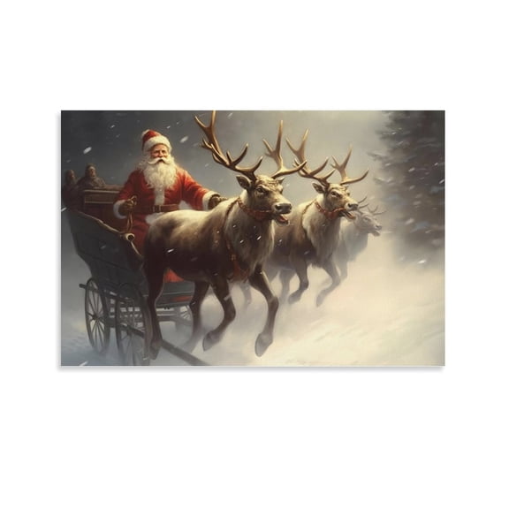 Christmas Santa Claus Reindeer with Sleigh Vintage Posters Art Poster Canvas Painting Decor Wall Print Photo Gifts Home Modern Decorative Posters 24x36inch(60x90cm)