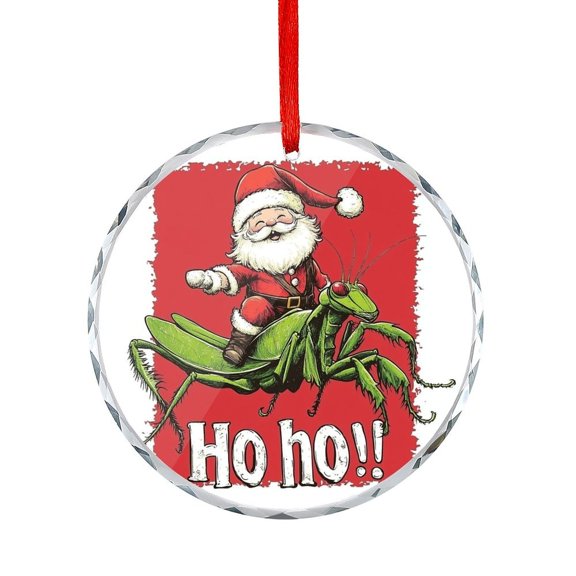 Christmas Santa Claus Riding on The Praying Mantis Crystal Glass Ornament Xmas Holiday Decor Christmas Decorative Hanging Ornaments Hanging Craft Collectibles for Xmas Trees Home Party Gifts