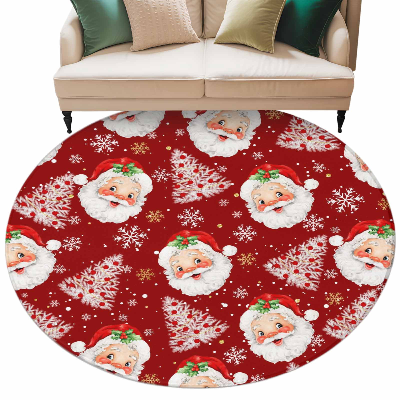 Xmas Tree Rug Christmas Santa Claus Round Area Rug 5ft Christmas Tree Winter ...