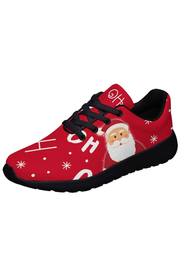 Christmas Santa Claus Shoes Womens Fashion Casual Shoes Mens Breathable Trail Running Sneakers Black Size 3.5