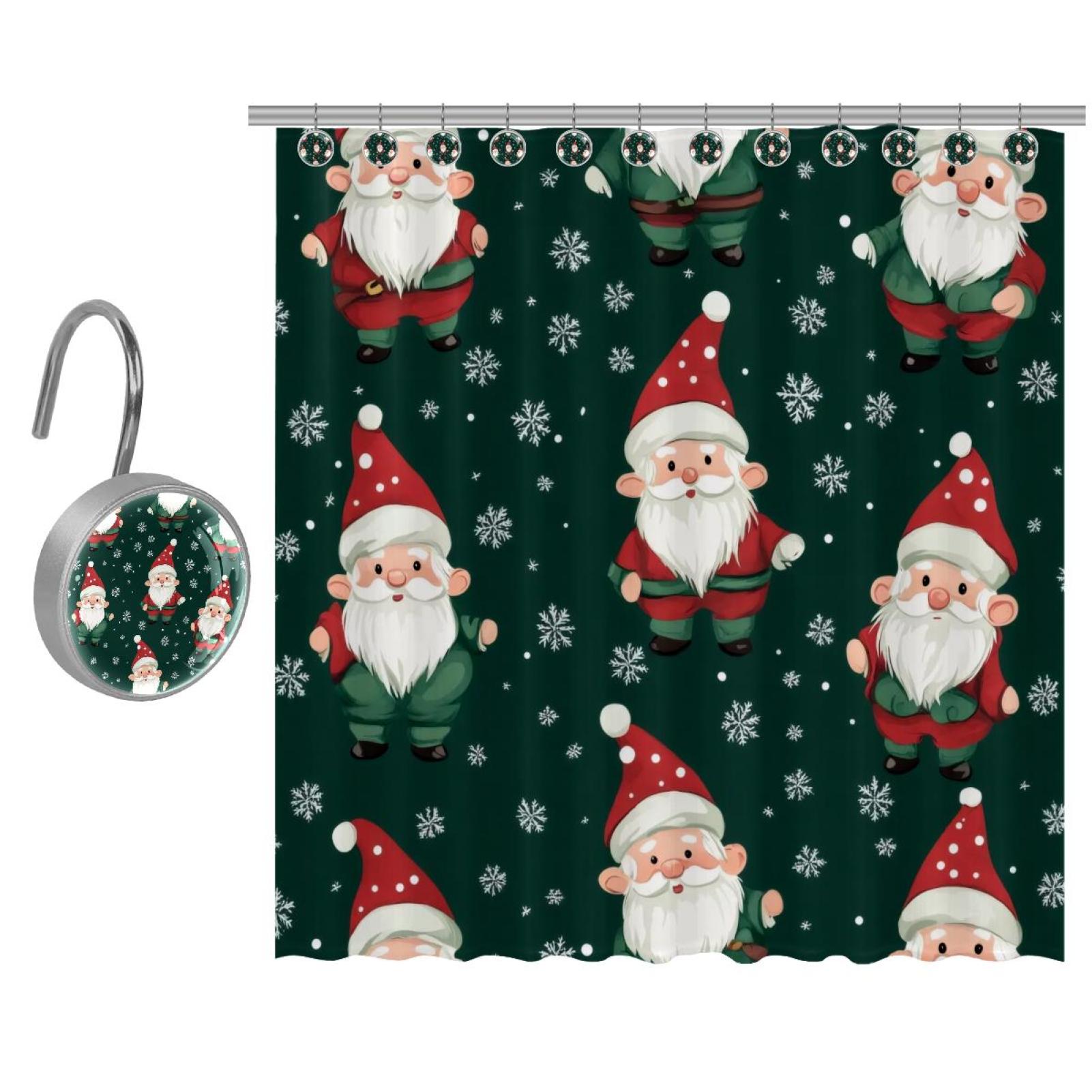 Christmas Santa Claus Shower Curtain for Bathroom with 9 Hooks