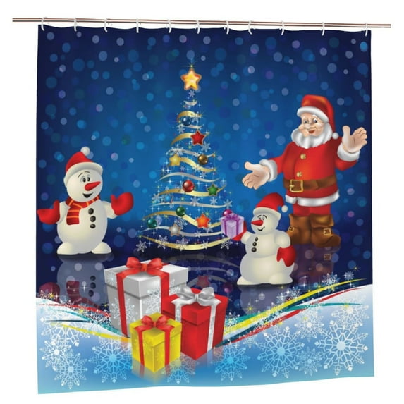 Christmas Santa Claus Shower Curtain, Xmas Snowman Shower Curtain for Bathroom, Vintage White Christmas Tree Shower Curtain 72X72