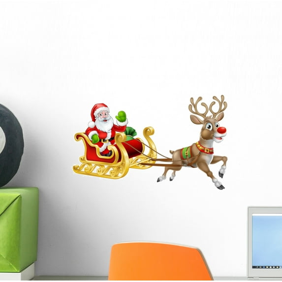 Christmas Santa Claus Sleigh Wall Decal Wallmonkeys Peel and Stick Holiday Graphics (12 in W x 8 in H) WM502779