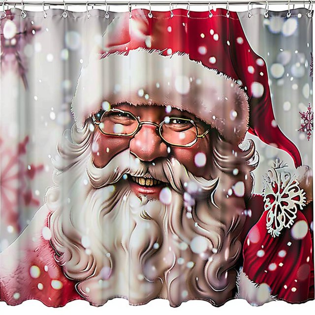 Christmas Santa Claus and Snowflakes Shower Curtain Festive Holiday
