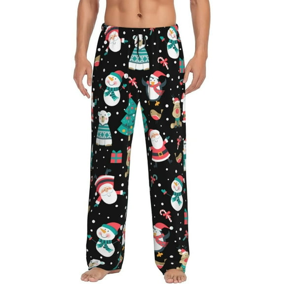 Christmas Santa Claus Snowman Deer Men'S Pajama Pants Soft Sleep Lounge Pants Pjs Bottoms With Pockets Small