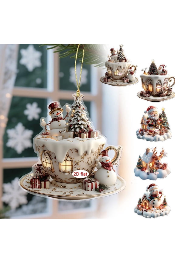 Christmas Santa Claus Snowman Ornament | 2D Acrylic Keychain Pendant | Classic Festive Rearview Mirror or Home Decor | Vibrant Colors | 1 Piece | Easy Hanging