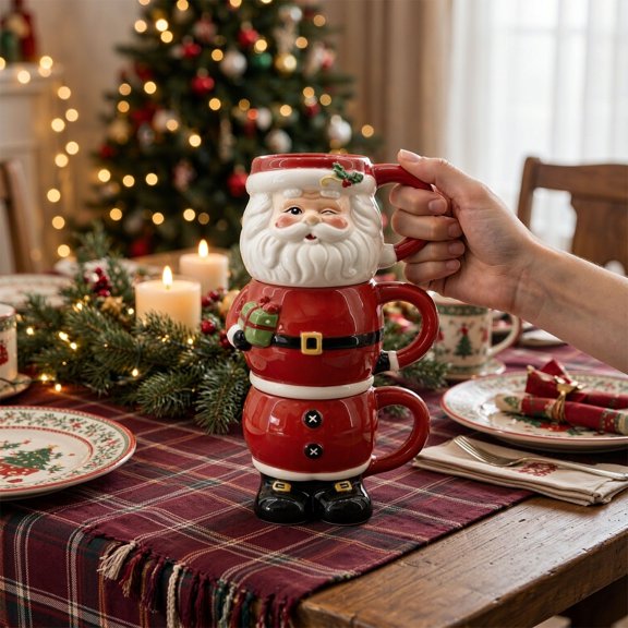 Christmas Santa Claus Stacking Ceramic Mug Set