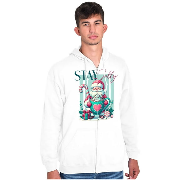 Christmas Santa Claus Stay Jolly Unisex Fleece Graphic Zip Up Hoodie Brisco Brands 5X