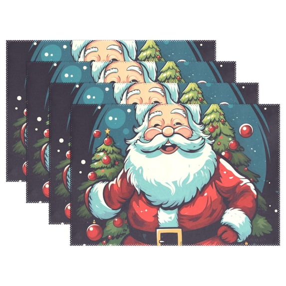 Christmas Santa Claus Trees 12×18 inch Placemats Heat Resistant Washable Foldable Rectangular Placemats Set Decoration Indoor Outdoor for Kitchen Dining Table 6PCs